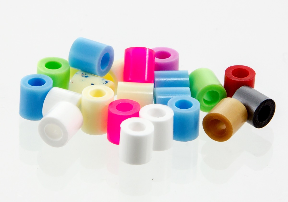 Real photograph showing the tubular shape and colors of loose fuse beads